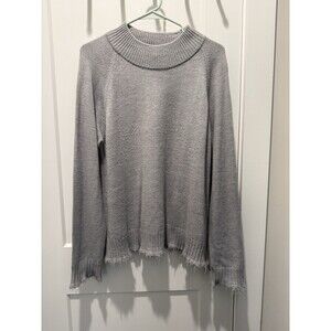 Women’s Michael Stars Mock Neck Frayed Cuff/Hem Exposed Seam Gray Sweater Large